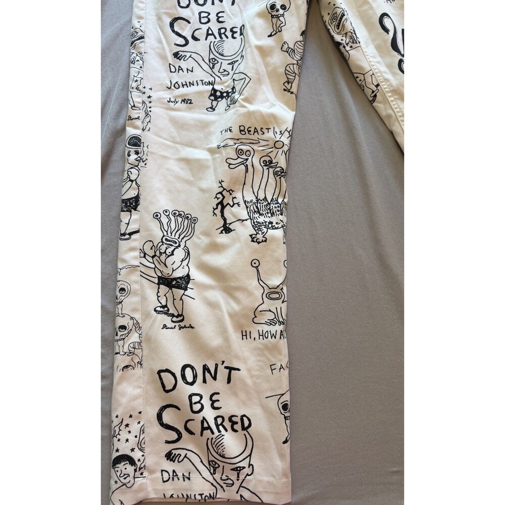 Vans Daniel Johnston Chino Pants Mens 36x31.5 Off White Graphic Loose Fit Skate - Picture 11 of 12
